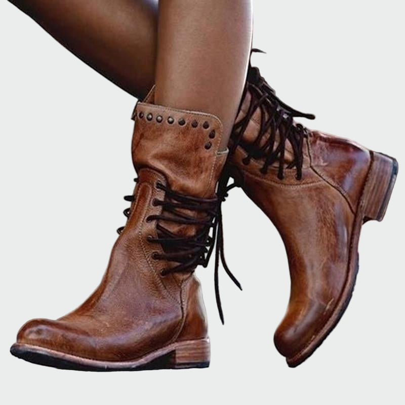 Heidi - Lace-Up Faux Leather Ankle Boots