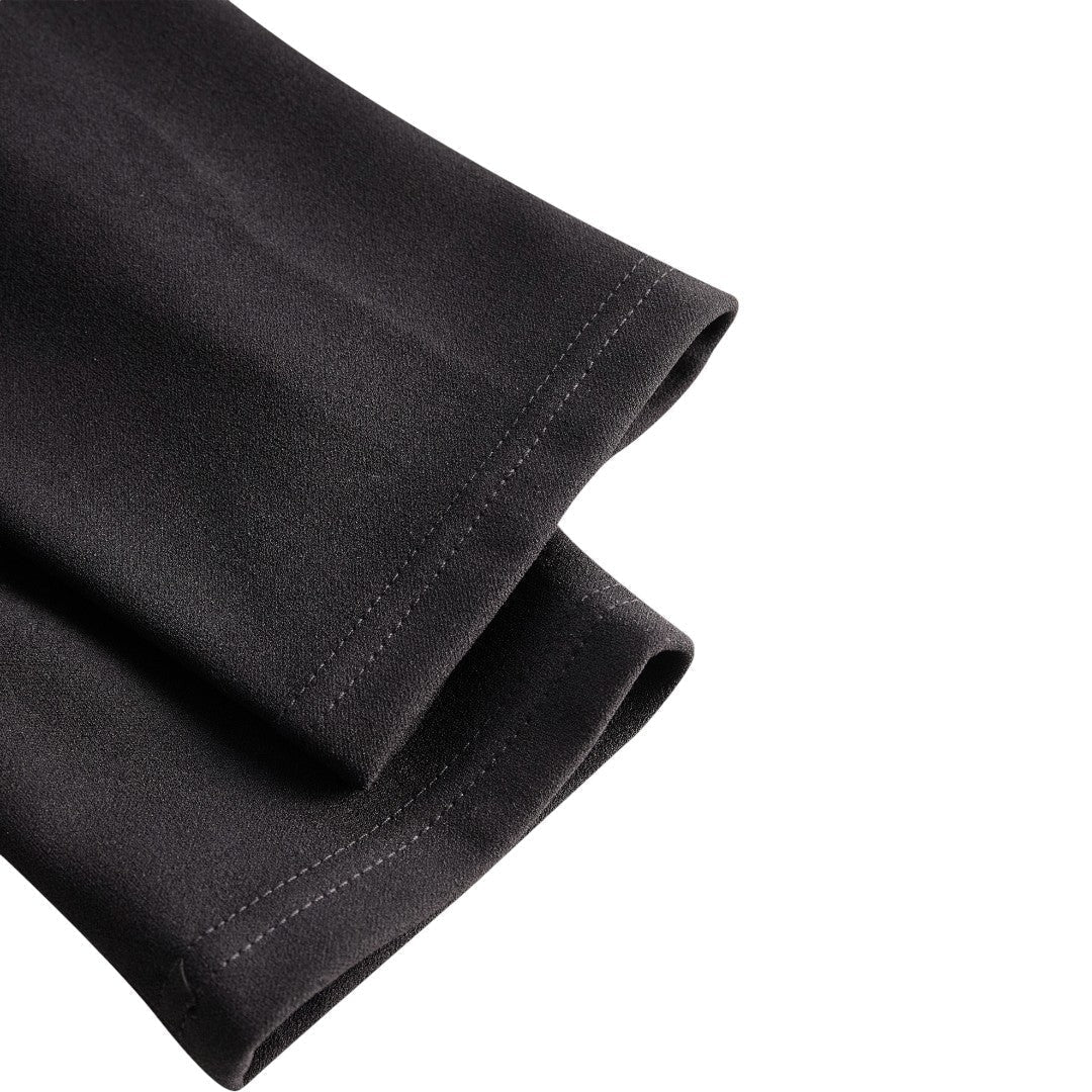 Marina | Refined black dress with belt and mandarin collar