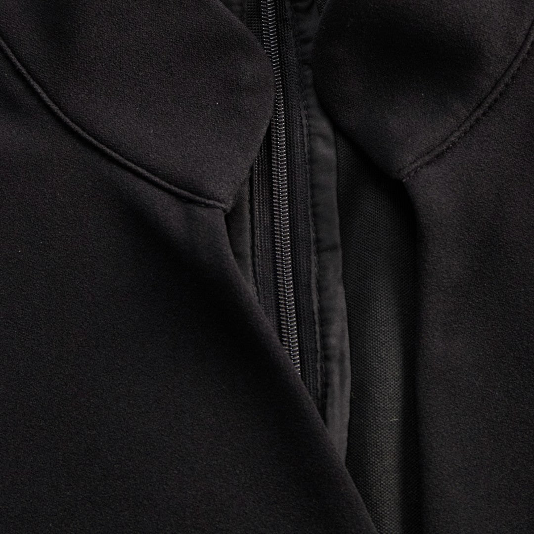 Marina | Refined black dress with belt and mandarin collar