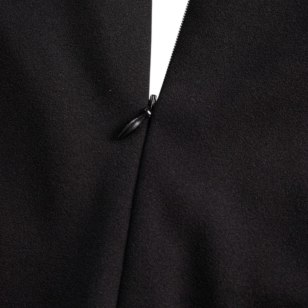 Marina | Refined black dress with belt and mandarin collar