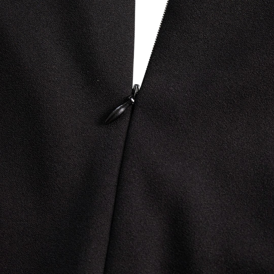 Marina | Refined black dress with belt and mandarin collar