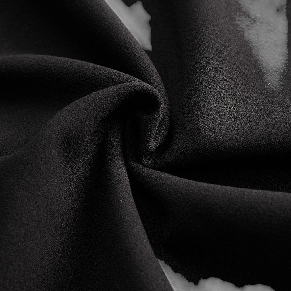 Marina | Refined black dress with belt and mandarin collar