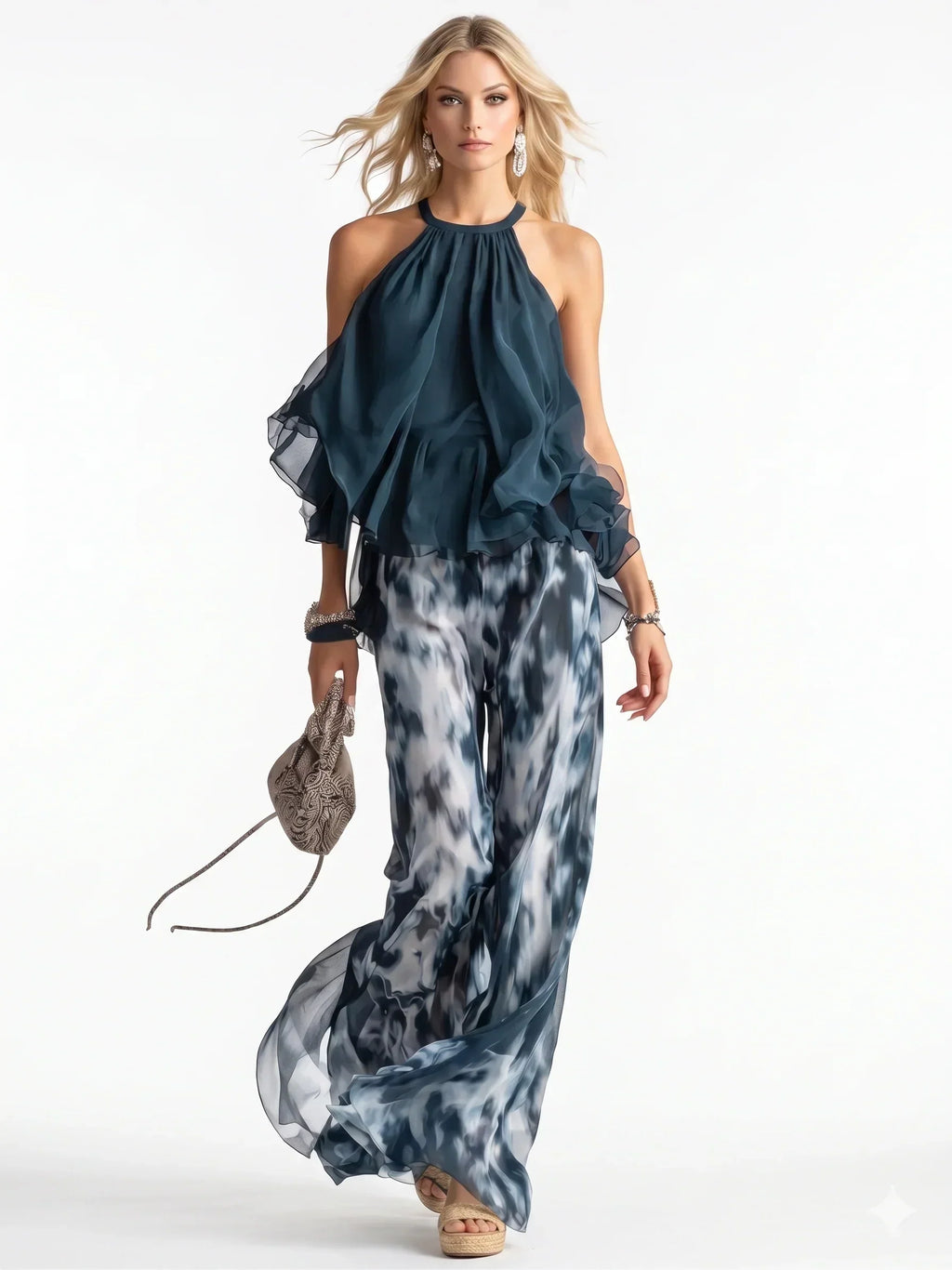 Elegant two-piece chiffon suit