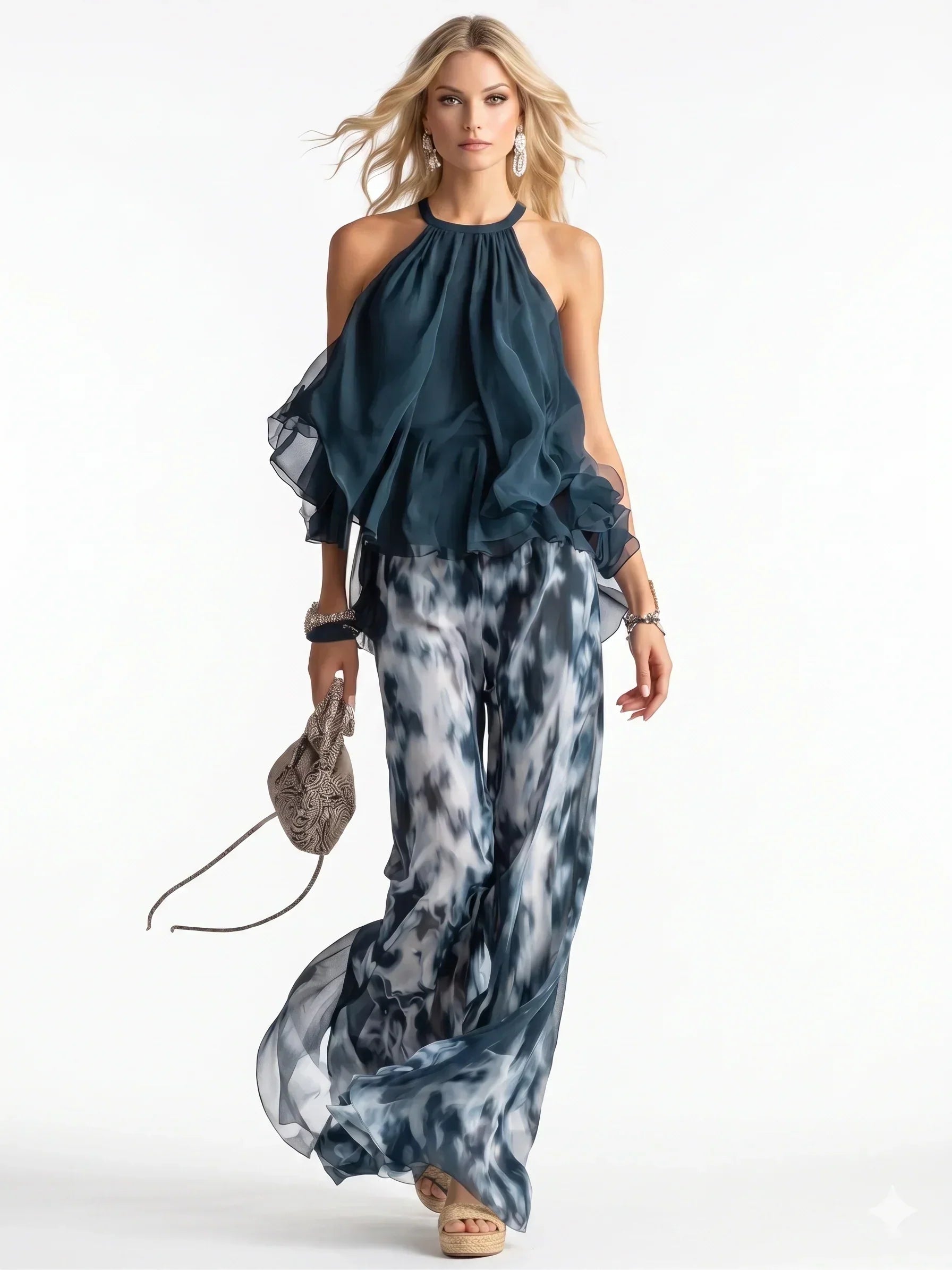 Elegant two-piece chiffon suit