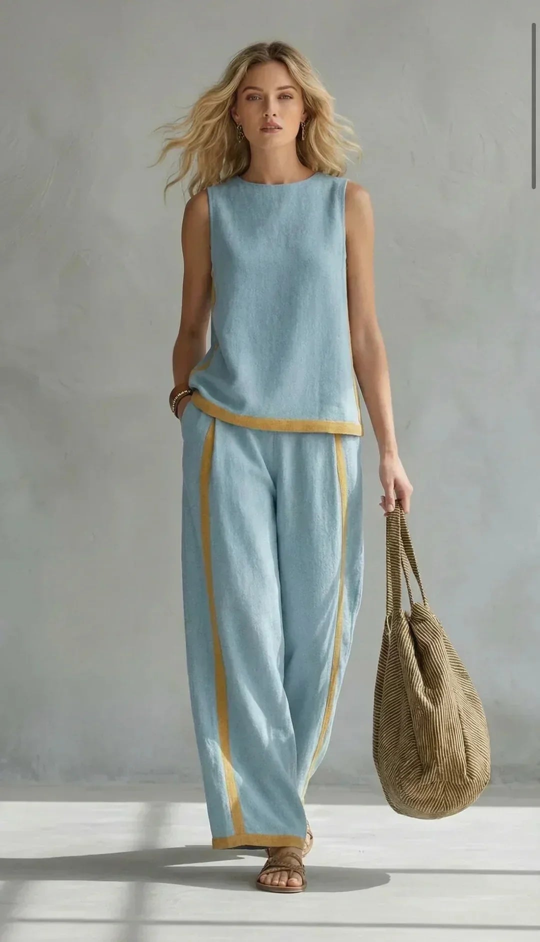 Ursula - Elegant and Casual Gilet and Trousers Set with Bicolour Finishes