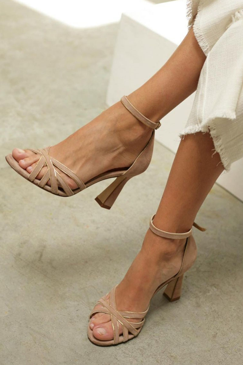 Summer - Patchwork Round-Toe Narrow-Heel Sandals