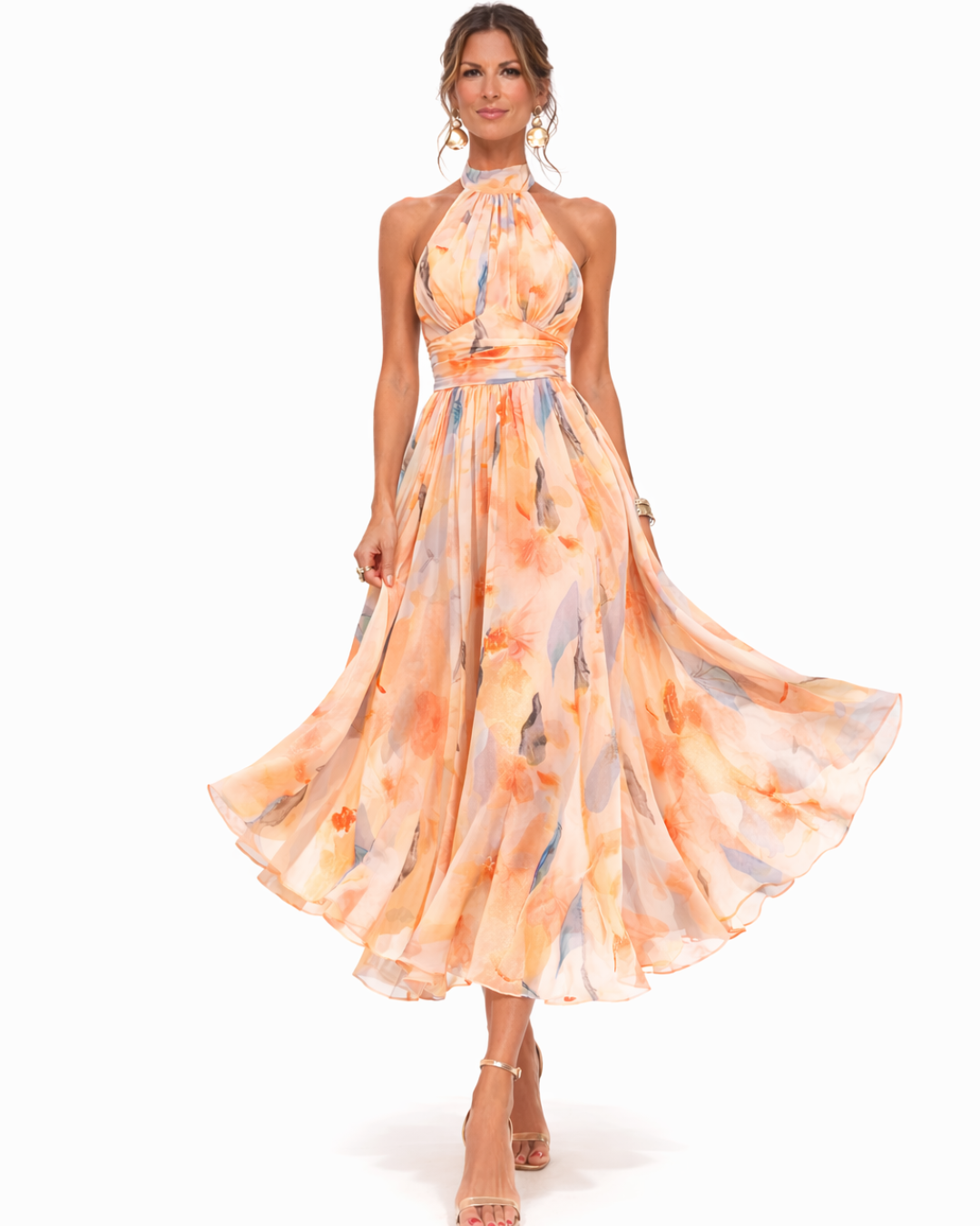 Aurora - Halter Neck Dress with Watercolor Print