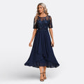 Isla - Short-Sleeve Lace Evening Dress