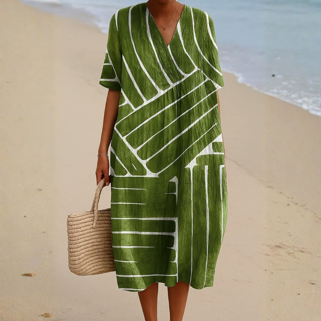 Tilly - Green Dress with Geometric Pattern