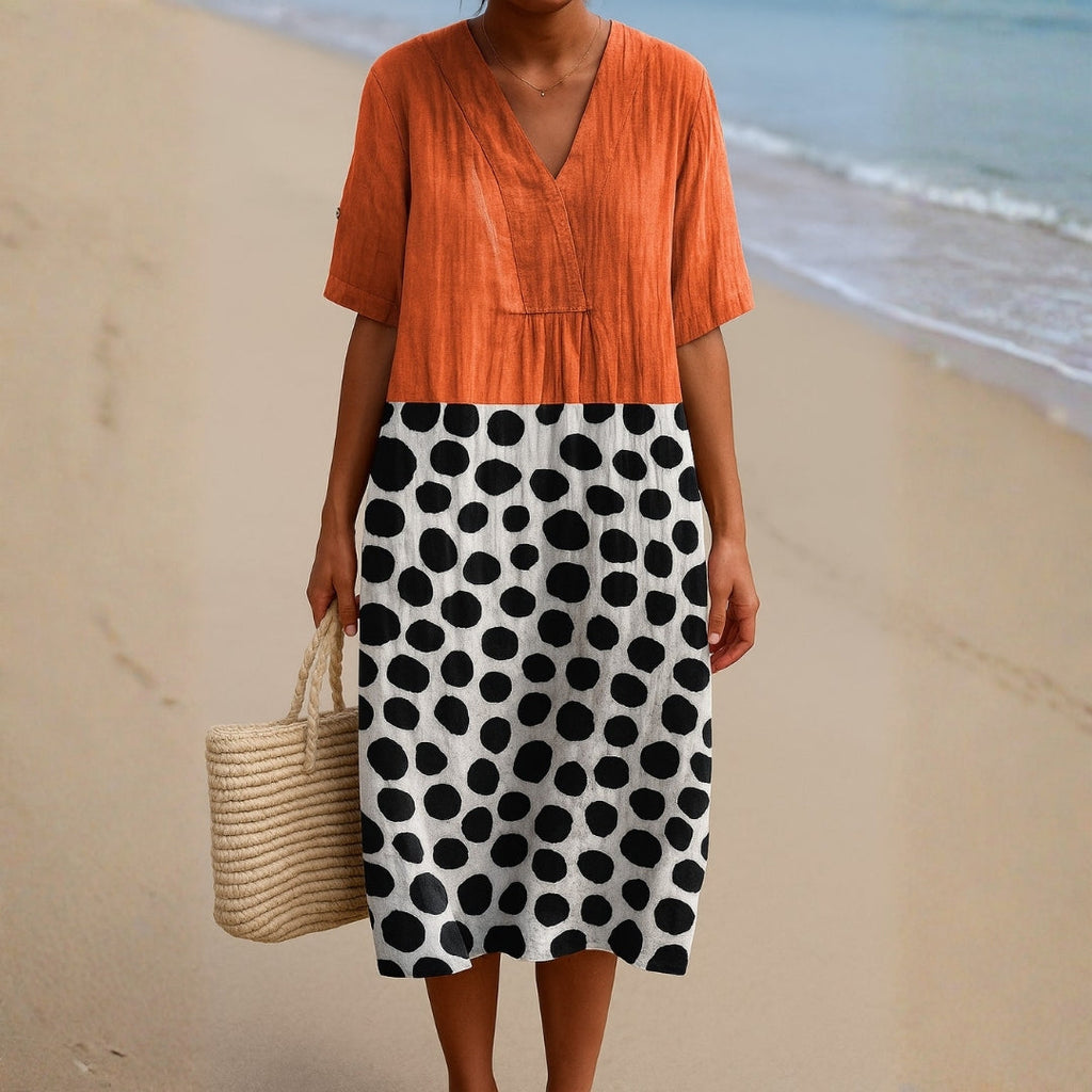 Scarlett - Orange Dress with Contrast Spots