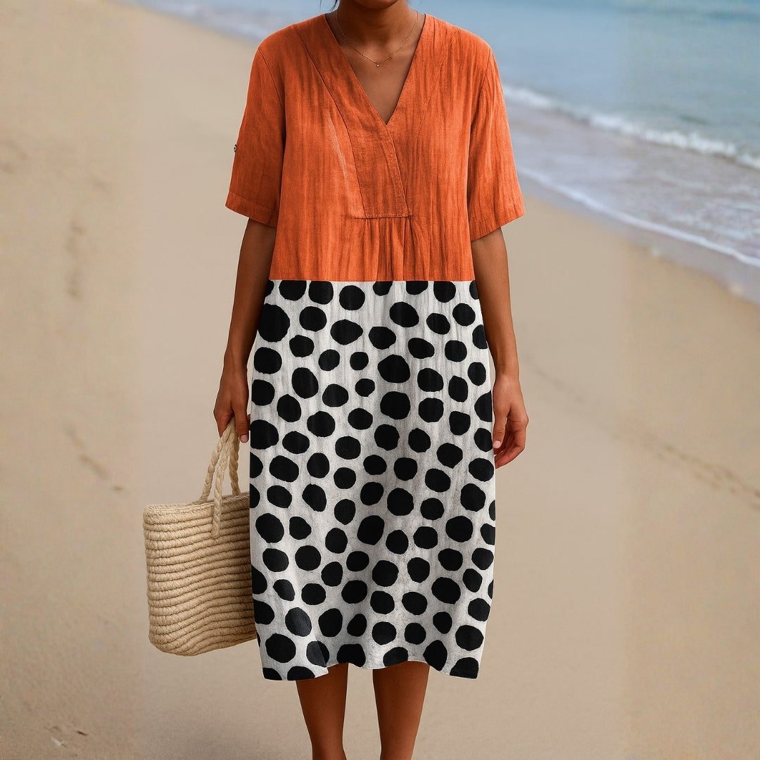 Scarlett - Orange Dress with Contrast Spots