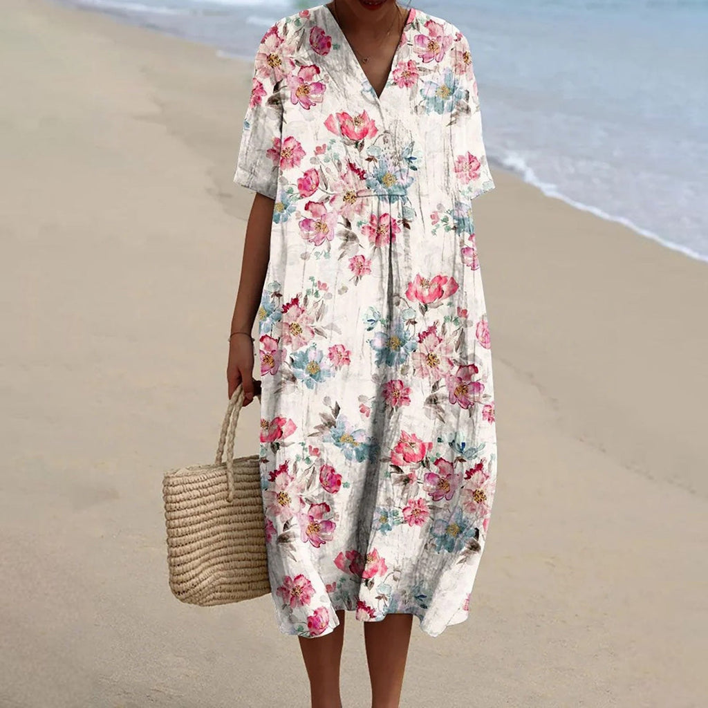 Sadie - Vintage Floral Linen-Look Dress