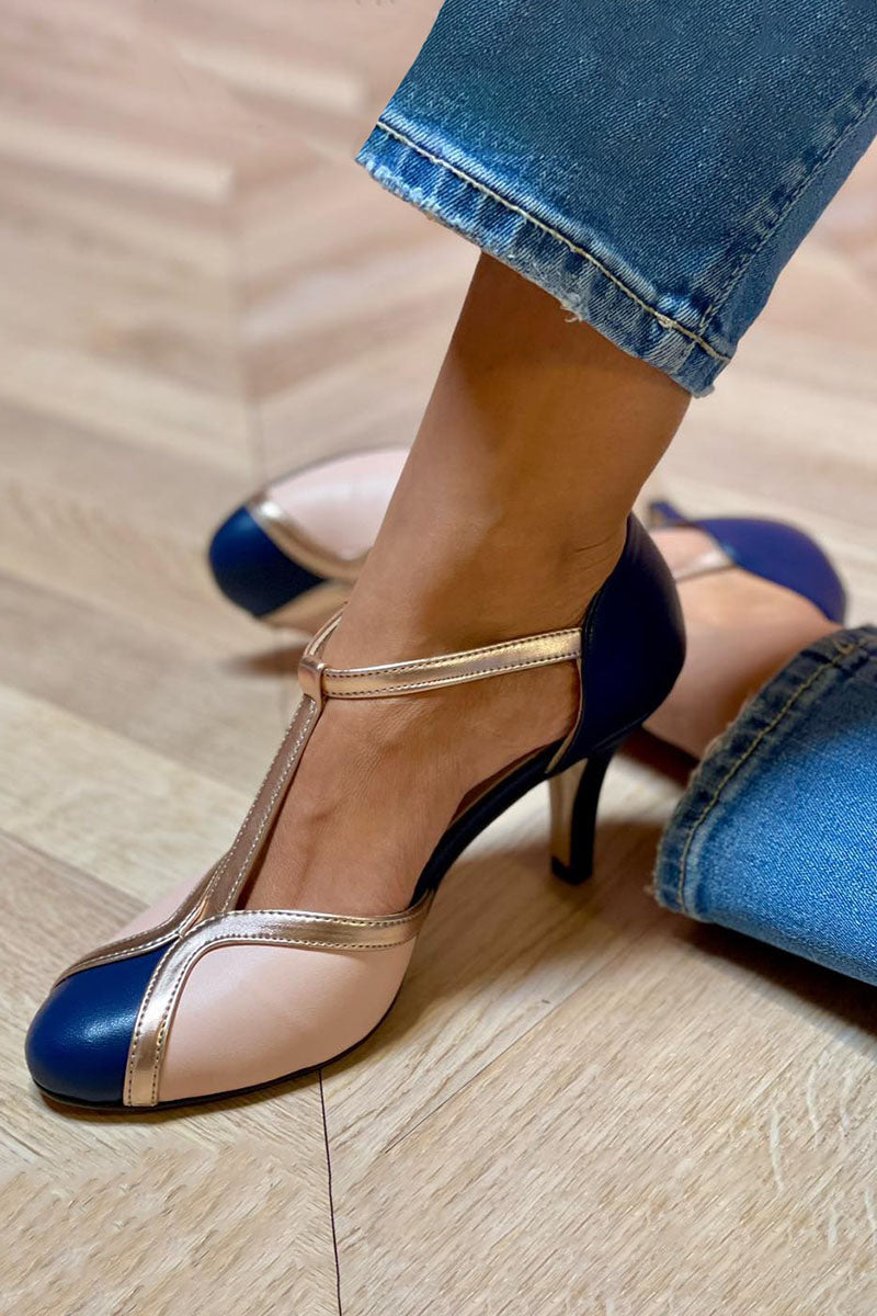 Ruby - Colourful T-Bar Comfort Shoes with Round Toe