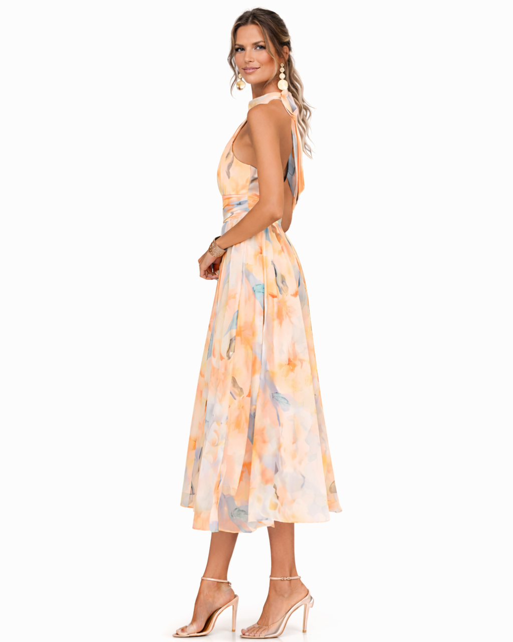 Aurora - Halter Neck Dress with Watercolor Print