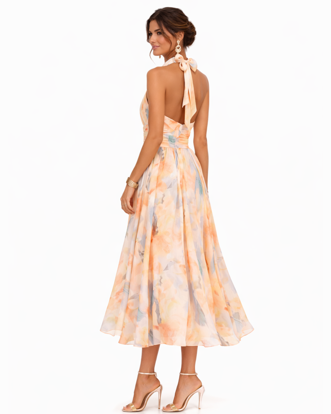 Aurora - Halter Neck Dress with Watercolor Print
