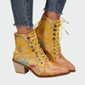 Hannah - Floral Faux Leather Ankle Boots