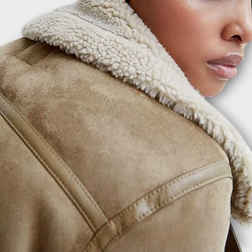 Kendall - Faux Suede Aviator Coat