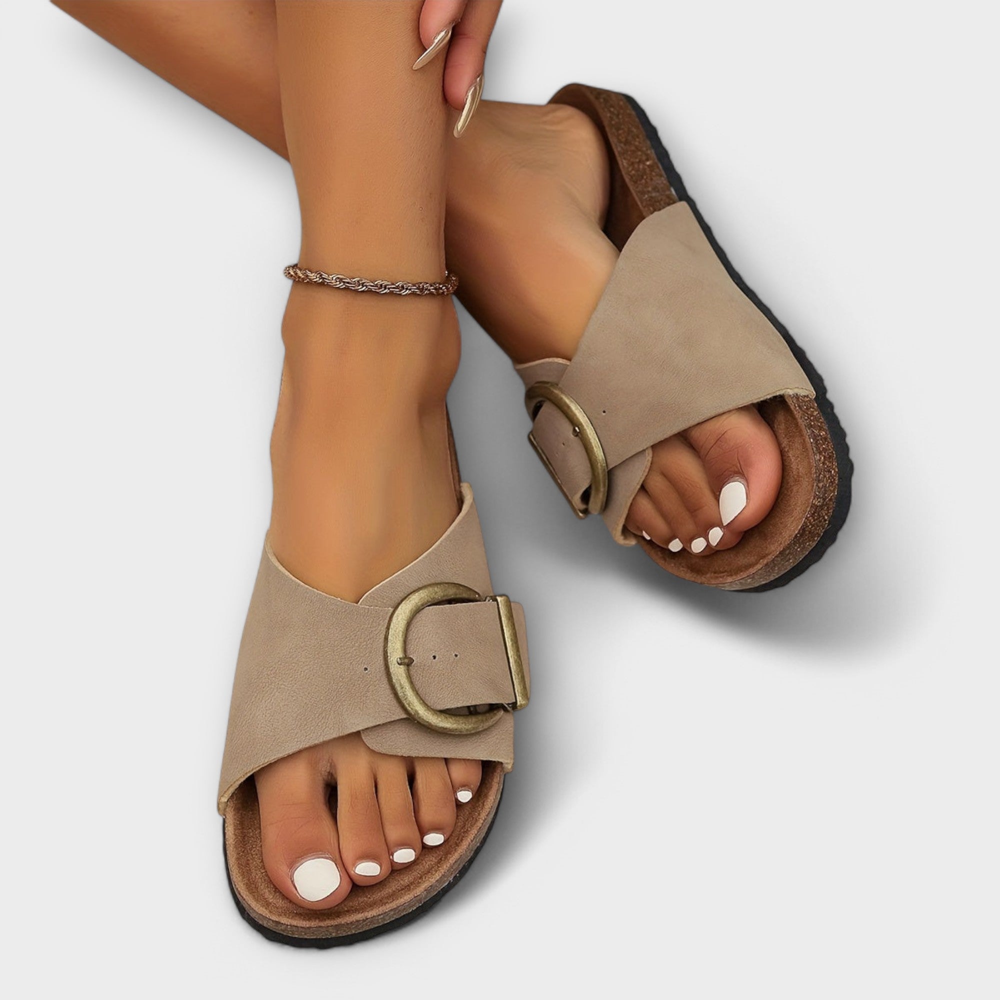 Margarida - Women's Cork Sandals with Buckle Design