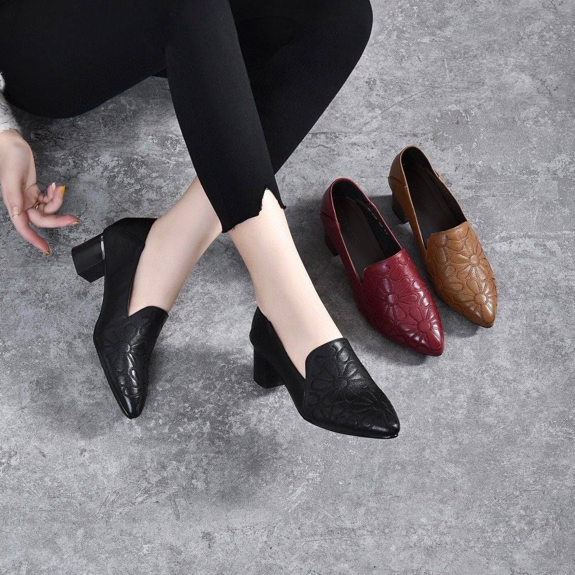 Ivy - Vegan Faux Leather Embroidered Heels