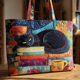 Coffee Cat - Padded bag with a cat and mugs pattern