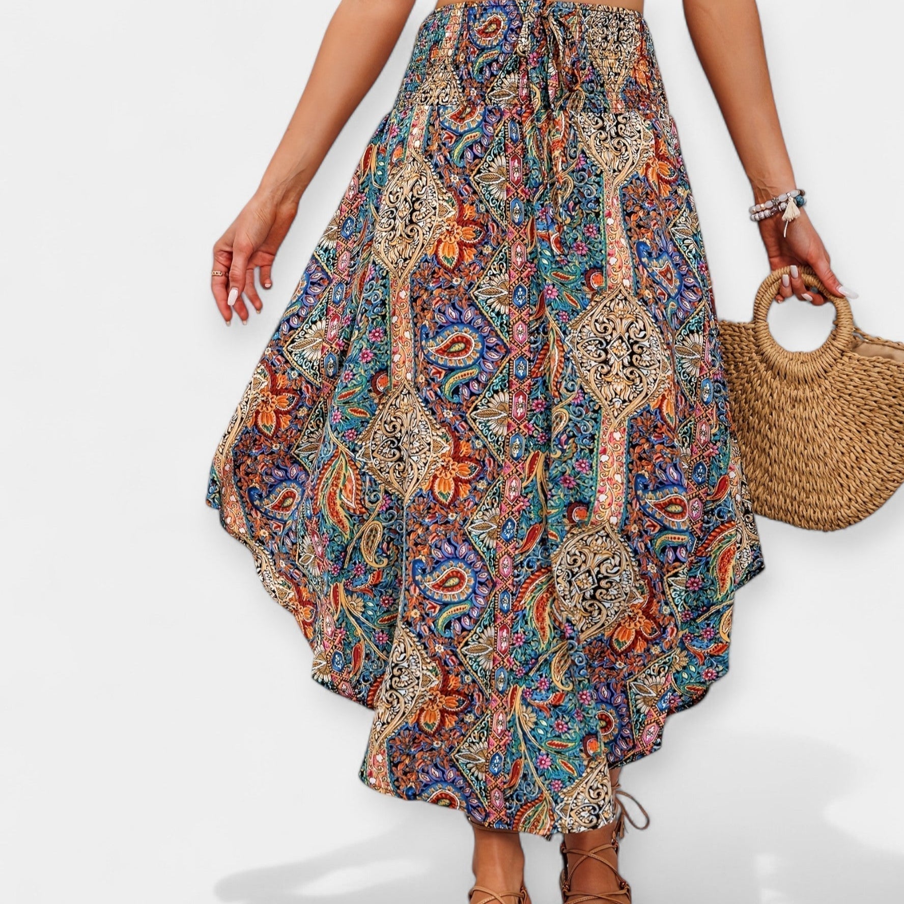 High-Waist Floral Midi Skirt