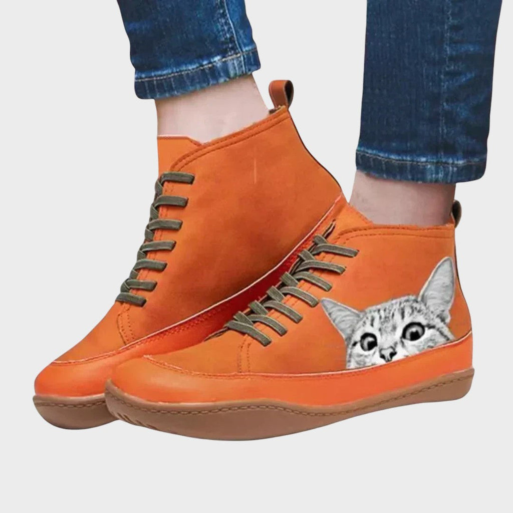 Hazel - Cat-Lover Faux Leather Boots