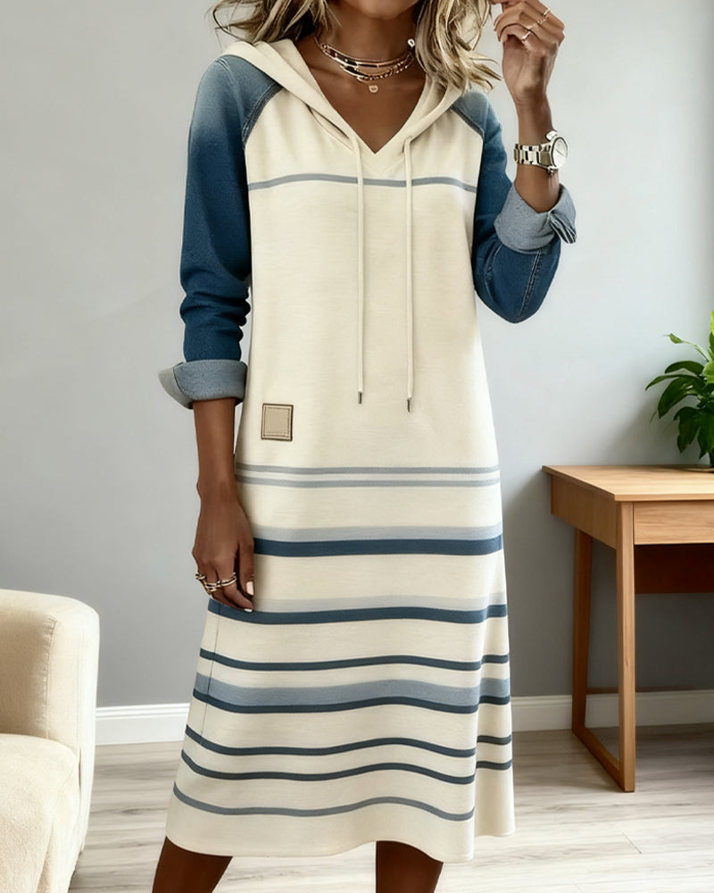Camila | Striped Hooded Dress with Colour Mix