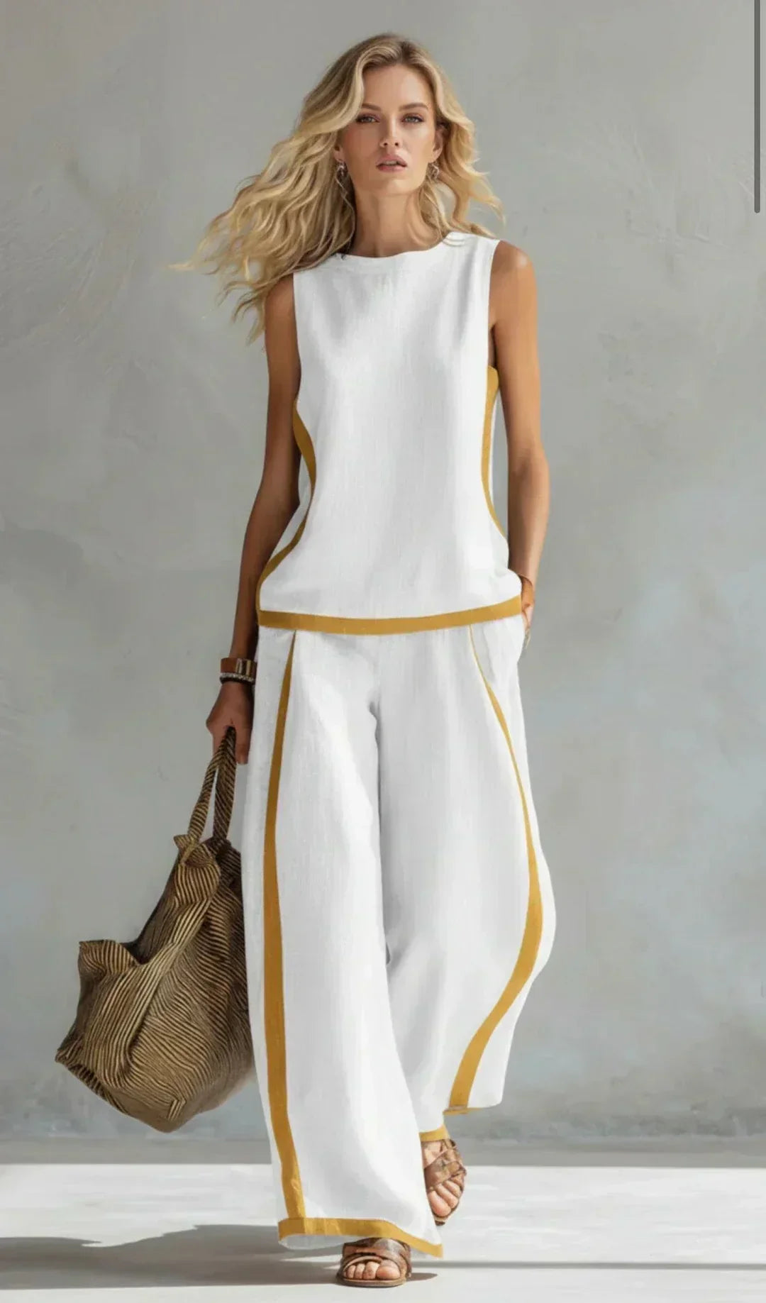 Ursula - Elegant and Casual Gilet and Trousers Set with Bicolour Finishes