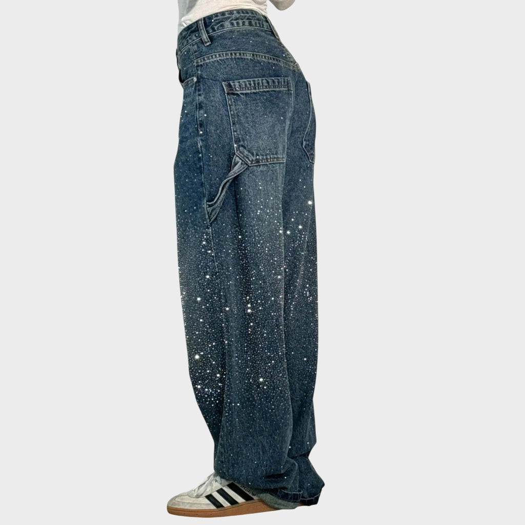 Zoe - Wide Leg Jewel Detail Jeans