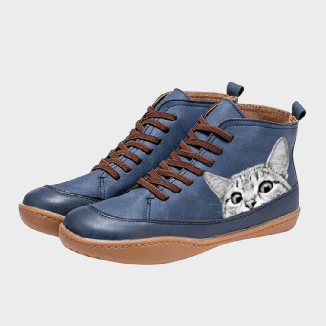 Hazel - Cat-Lover Faux Leather Boots