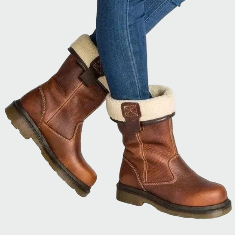 Jessica - Lined Faux Leather Winter Ankle Boots