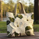 Raelene - Padded bag with a pattern of white lilies