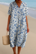 Ivy - Ivory Dress with Porcelain Blue Floral Accents