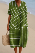 Tilly - Green Dress with Geometric Pattern