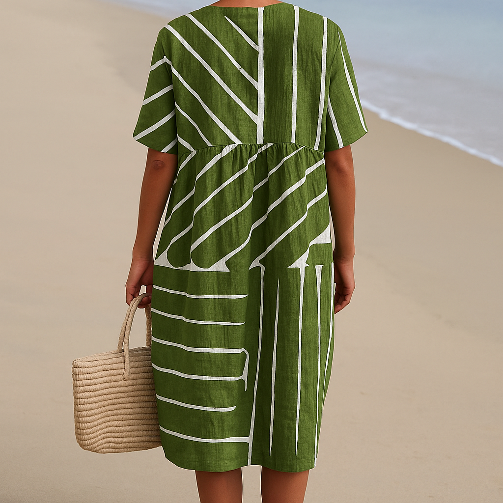 Tilly - Green Dress with Geometric Pattern