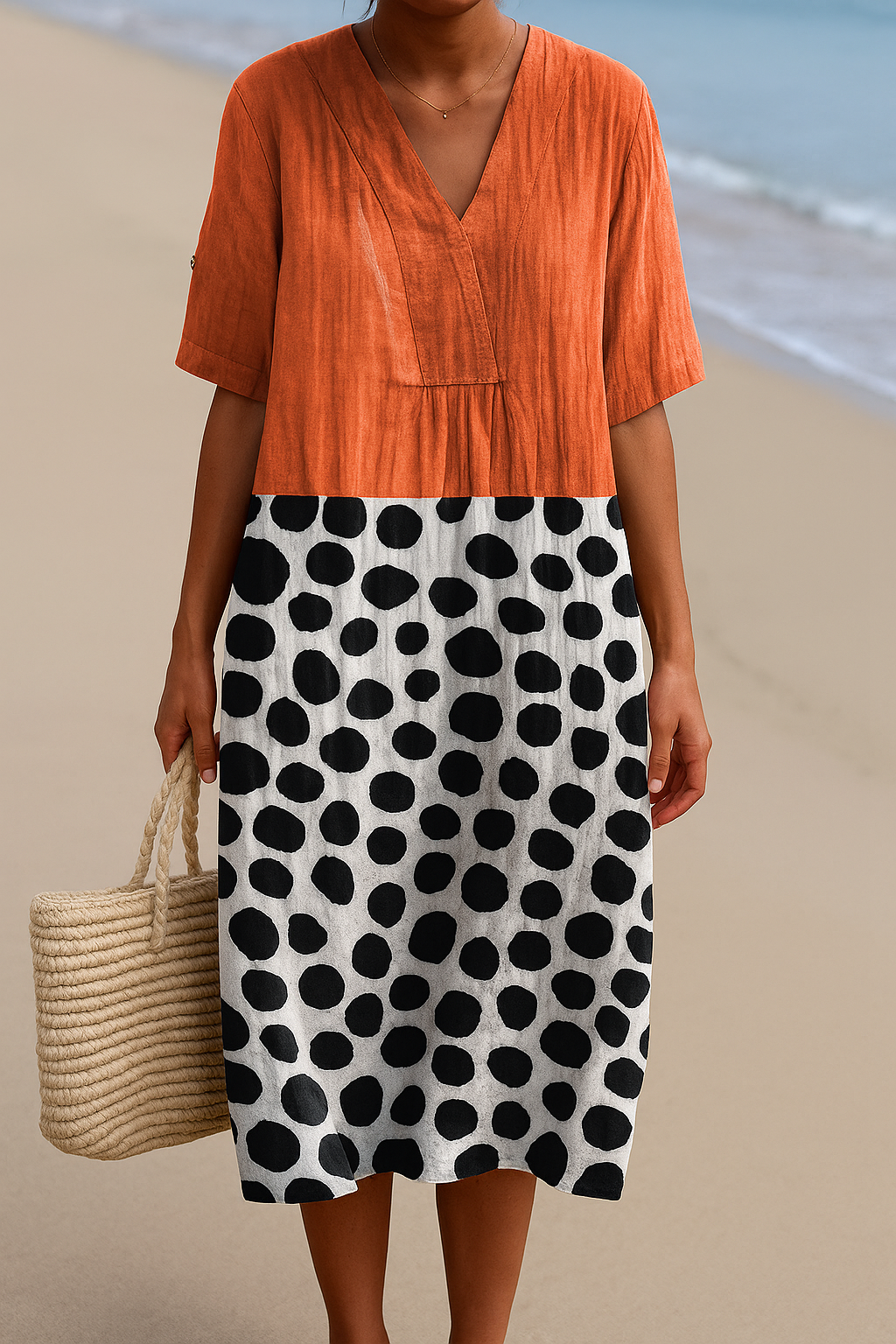 Scarlett - Orange Dress with Contrast Spots