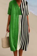 Lara - Vibrant Green Dress with Black Stripes