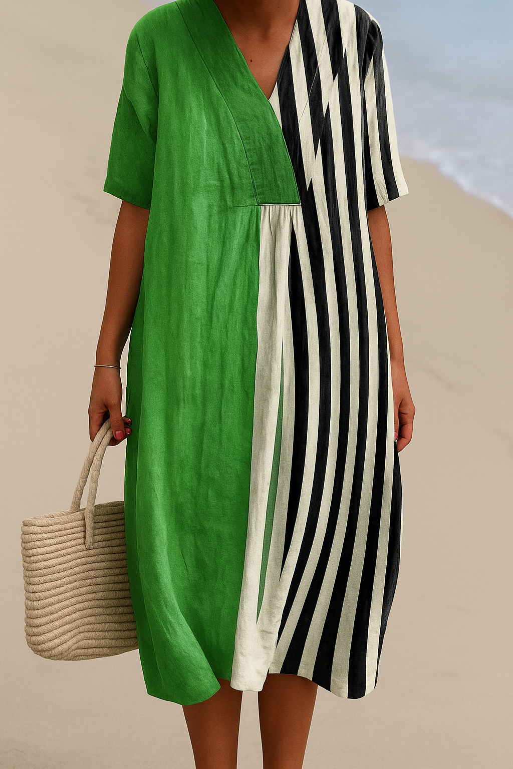 Lara - Vibrant Green Dress with Black Stripes