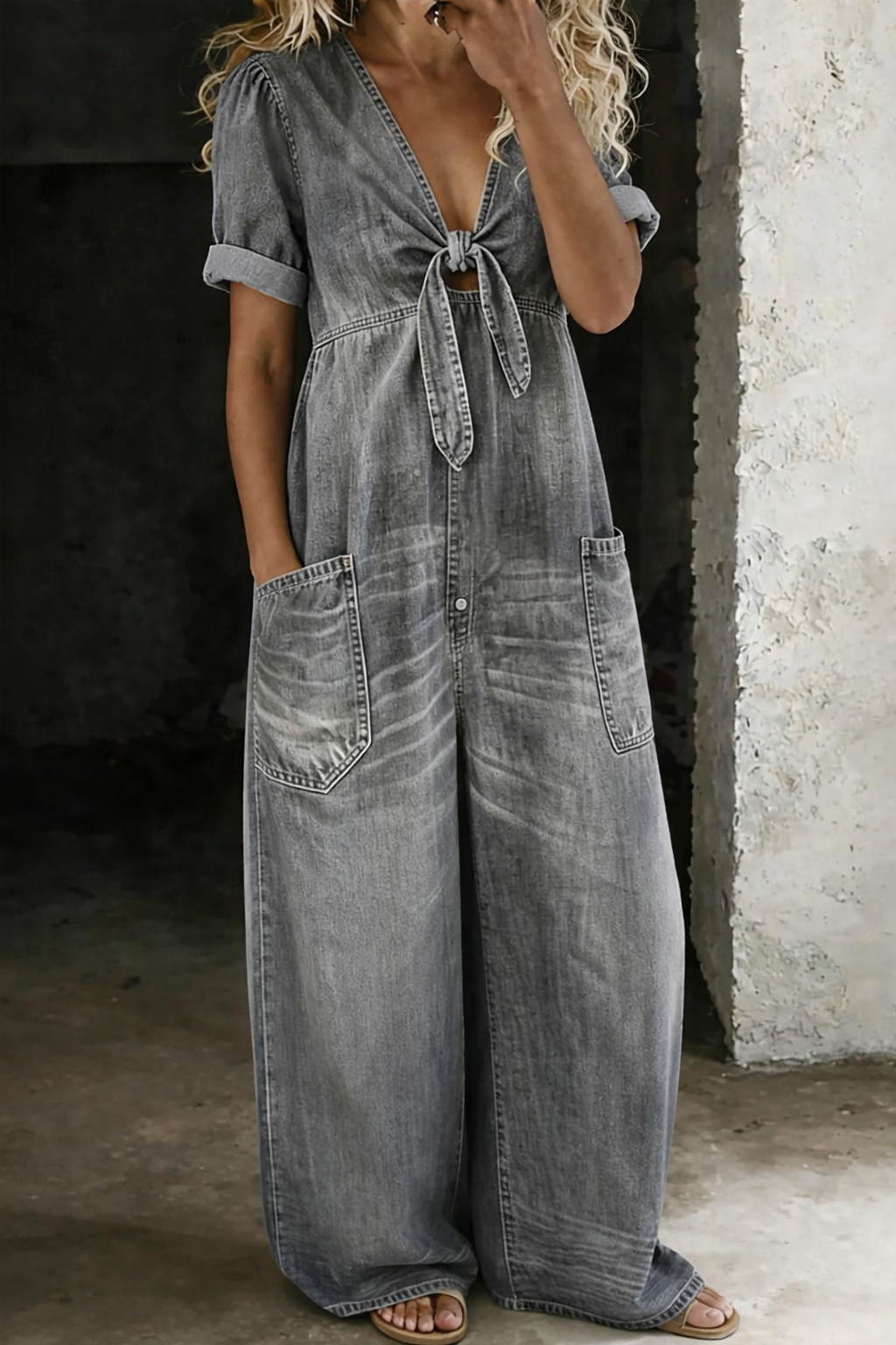 Matilda - Short Sleeve V-Neck Jumpsuit