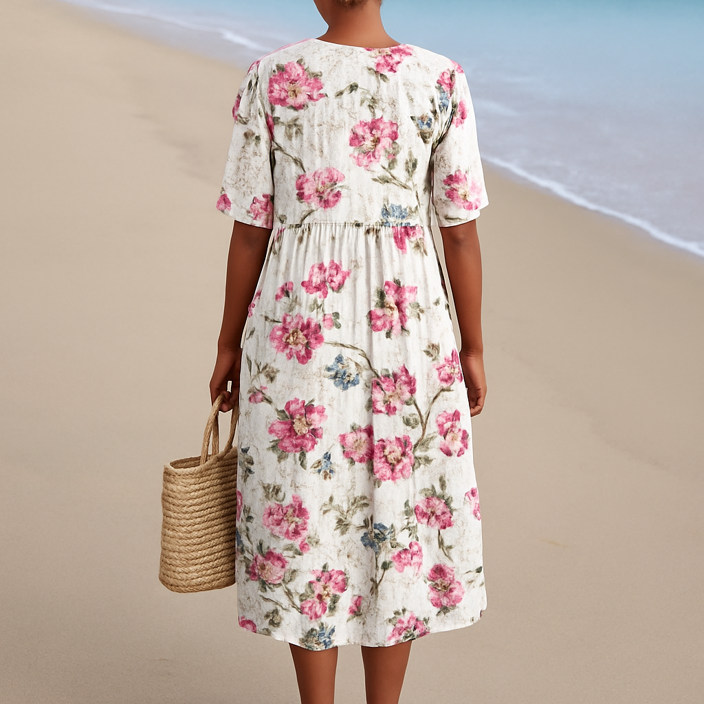 Sadie - Vintage Floral Linen-Look Dress