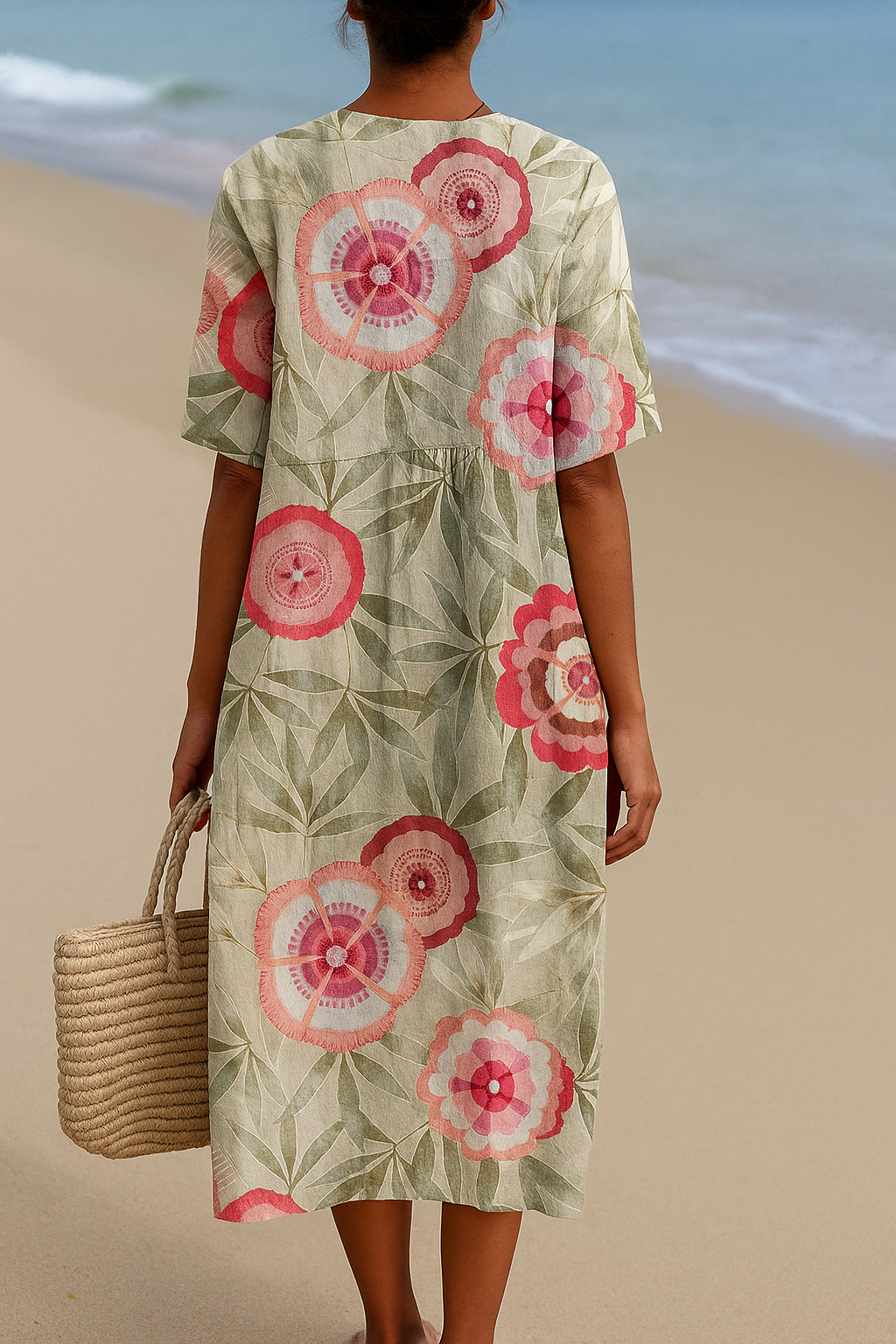 Freya - Floral Dress with Leaves and Mandala