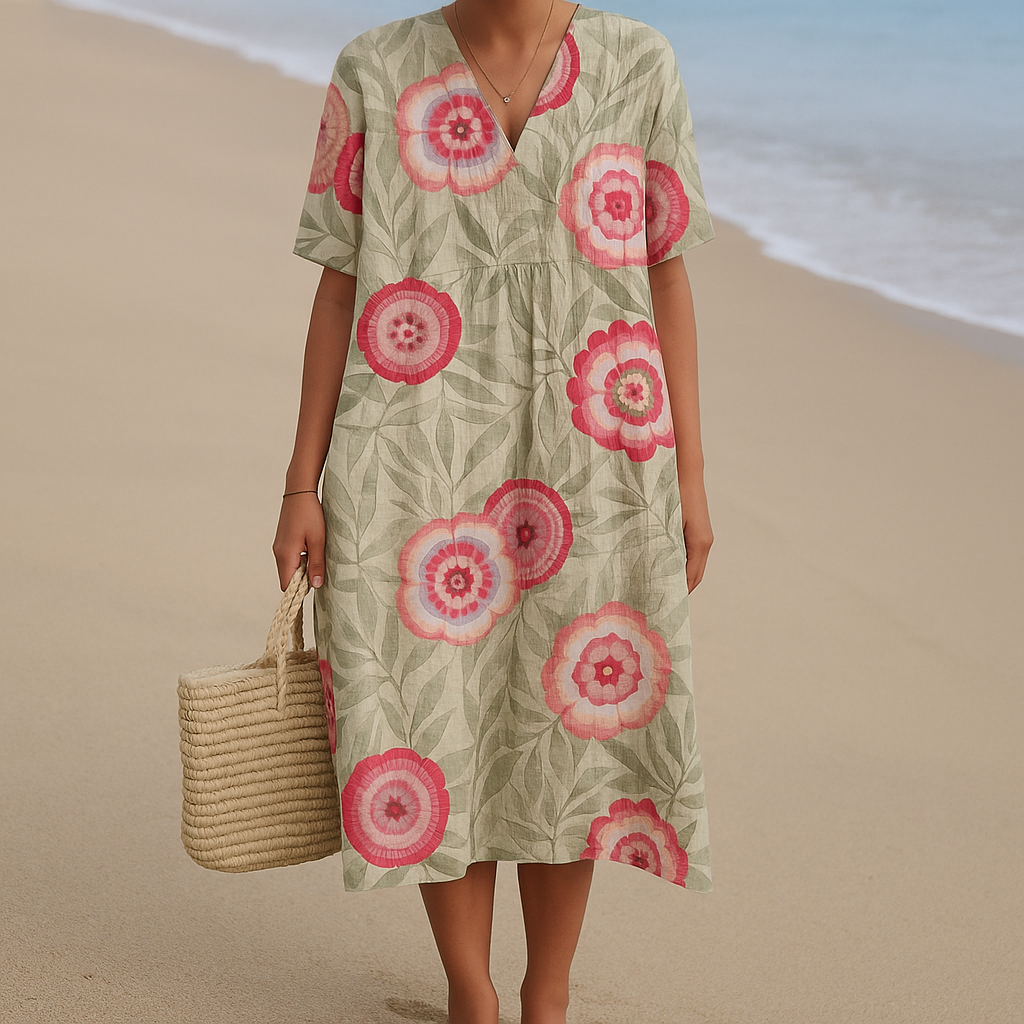 Freya - Floral Dress with Leaves and Mandala
