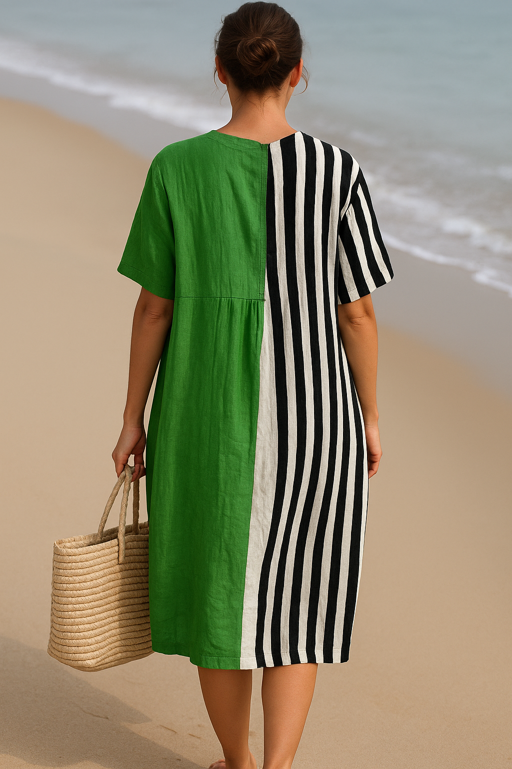 Lara - Vibrant Green Dress with Black Stripes
