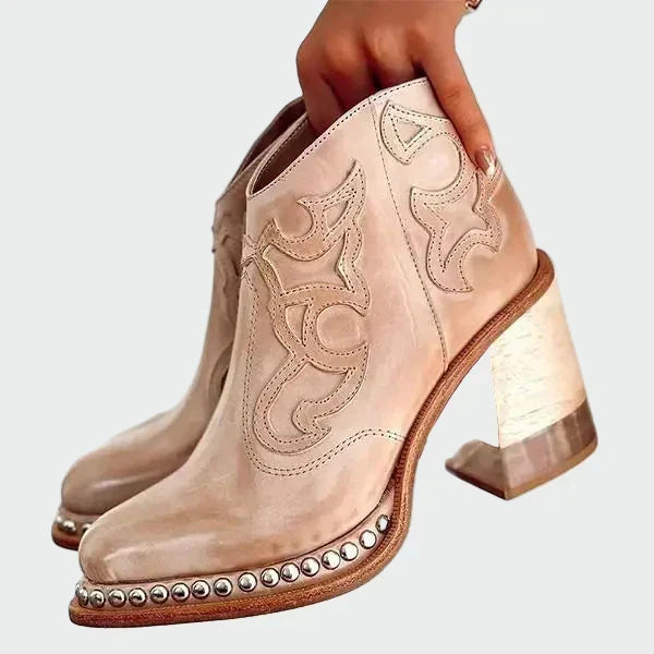 Imogen - Embroidered Faux Leather Boots