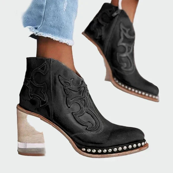 Imogen - Embroidered Faux Leather Boots