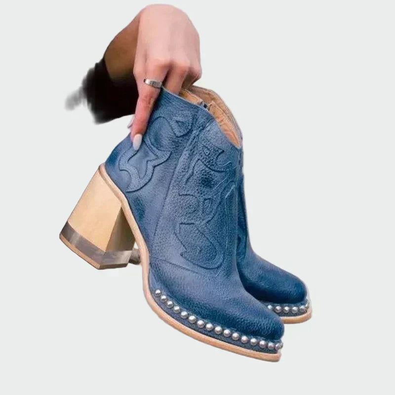 Imogen - Embroidered Faux Leather Boots