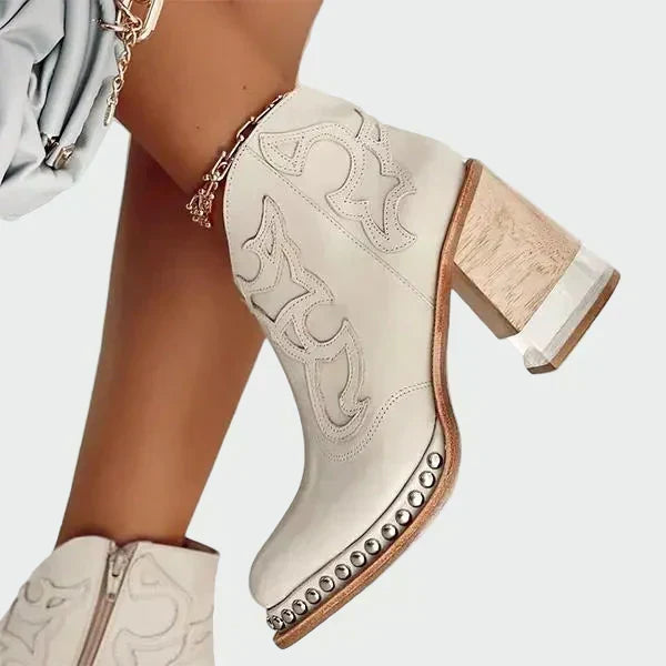 Imogen - Embroidered Faux Leather Boots