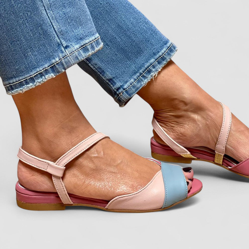 Mackenzie - Asymmetric Pink Colour-Block Sandals