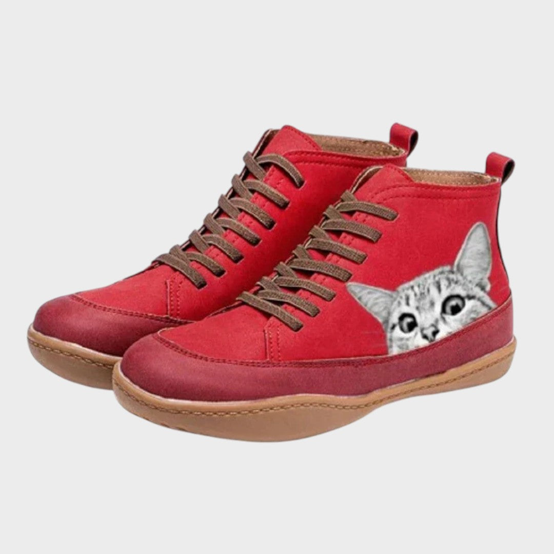 Hazel - Cat-Lover Faux Leather Boots