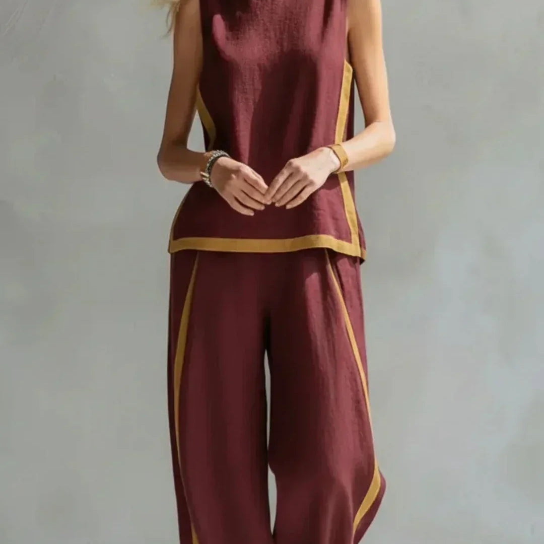 Ursula - Elegant and Casual Gilet and Trousers Set with Bicolour Finishes